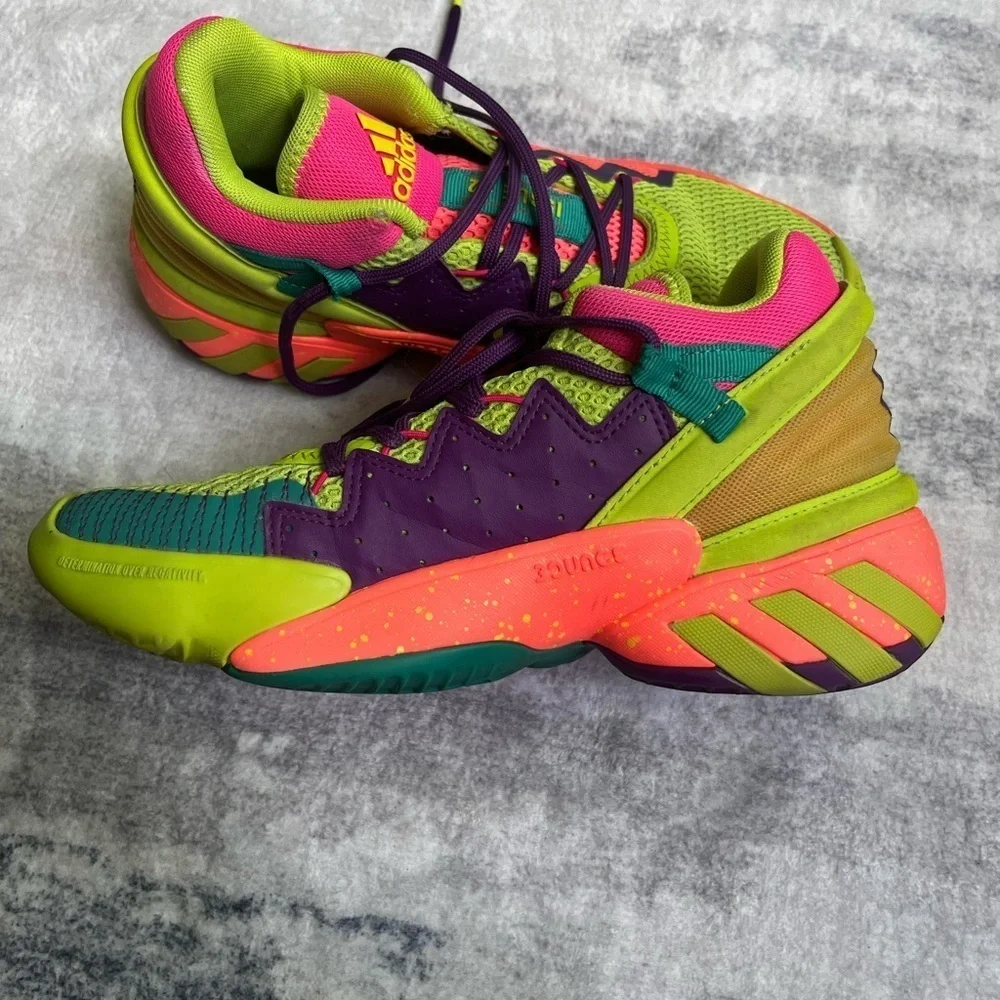 Adidas Kids' Neon Green and Pink Sneakers